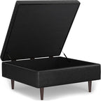 SIMPLIHOME Shay 38 inch Wide Mid Century Modern Large Square Coffee Table Storage Ottoman in Distressed Black Vegan Faux Leather, Assembled, for The Living Room and Entryway