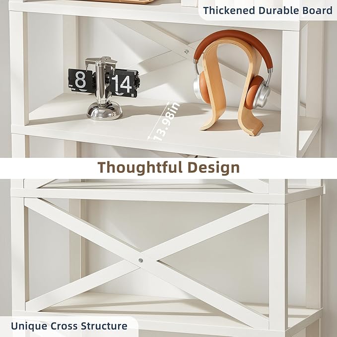 5 Tier Bookshelf 70" Tall Bookcase with Barn Doors,Large Farmhouse Display Book Shelf with Adjustable Shelves and Storage Cabinet，Library Wood Bookshelves for Living Room,Kitchen,White(2PCS)