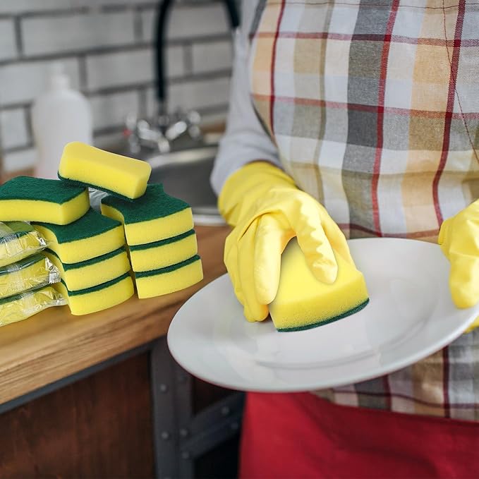 100 Pcs Individually Wrapped Sponges,Uncompressed Non Scratch Scrouing Sponges for Household Cleaning Dishes Kitchen Airbnb Apartment Car Bike