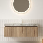 48 Inch Floating Bathroom Vanity with Sink, Wall-Mounted Bathroom Vanity with Drawer and 2 Doors, Light Gray Sintered Stone Countertop and Ceramic Basin, Pre-Assembled, White Oak Woodgrain
