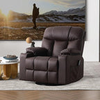 Bonzy Home Swivel Rocker Recliner with Heating and Massage, 40" Manual Rocker Recliner Chair, PU Leather Single Sofa with 2 Cup Holders for Living Room Bedroom, Brown