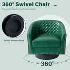 Pia Ricco Faux Leather Swivel Barrel Accent Chairs, 360° Swivel Round Single Sofa Chair, Comfy Upholstered Club Armchair with Nailhead Trim for Living Room/Reading Room/Bedroom, Green