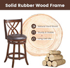 COSTWAY Bar Stools Set of 4, 360° Swivel Chairs with Rubber Wood Frame, 26 in PU Leather Cushioned Seat and Footrests, for Kitchen Island, Dining Room, Bar (Brown-26 inches, 4 stools)