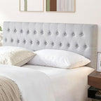 Kingfun Tufted Upholstered Queen Size Bed Headboard in Modern Button Design, Adjustable Solid Wood Head Board, Premium Linen Fabric Padded Headboards in Bedroom (Smoky Grey)