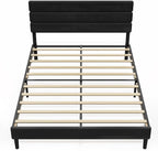 WLIVE Queen Size Upholstered Bed Frame, Velvet Square Tufted Headboard,Sturdy Metal & Wooden Slats Support, No Box Spring Needed, Black