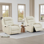Watson & Whitely Oversized Genuine Leather Power Recliner Chairs for Big and Tall, Extra Wide Lay Flat Recliner with Power Headrest & Cup Holders, Electric Reclining Sofa for Living Room, Cream