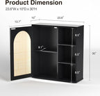 Rattan Bathroom Wall Cabinet, Boho Medicine Wall Cabinets with Door and Adjustable Shelves, Tall Kitchen Wall Mounted Storage Cabinet, Floating Hanging Cabinet Space Saver for Laundry Room,Black