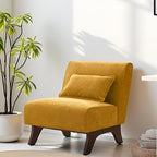 Upholstered Armless Accent Chair,Modern Comfy Living Room Chairs with Wooden Legs& Pillows,Lounge Sofa Side Chair for Bedroom Farmhouse Reading (Yellow, 1 PC)