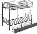Karl home Black Bunk Bed Twin Over Twin with 2 Storage Drawers, Metal Bunk Bed with Built-in Ladder and Safety Guardrail, Space-Saving Twin Bunk Beds for Kids, Teens & Adults, No Box Spring
