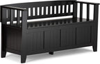SIMPLIHOME Acadian Entryway Storage Bench - 48 inch Wide Solid Wood Hallway Seat in Black, Transitional Bench for Entryway or Living Room with Lift-Up Lid and Spacious Storage