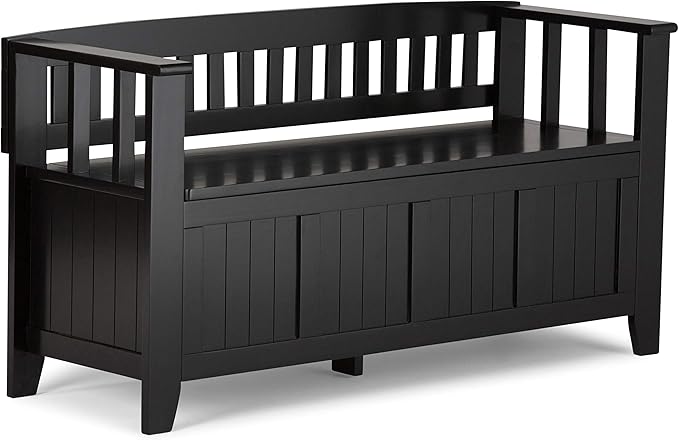SIMPLIHOME Acadian Entryway Storage Bench - 48 inch Wide Solid Wood Hallway Seat in Black, Transitional Bench for Entryway or Living Room with Lift-Up Lid and Spacious Storage