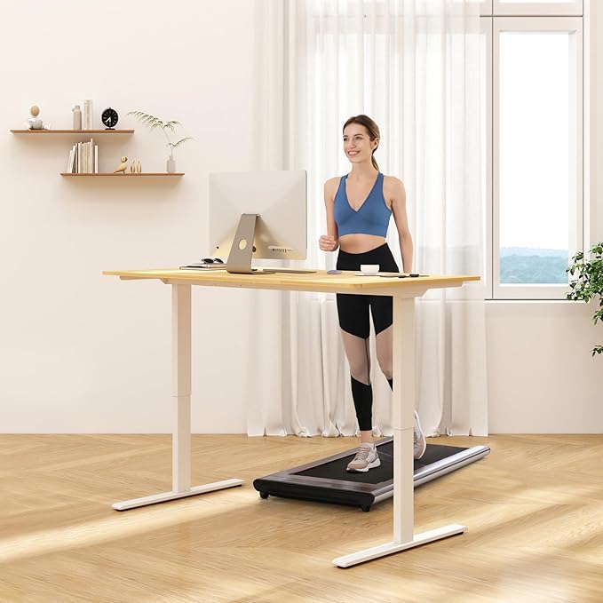 FLEXISPOT E3 Dual Motor Electric Standing Desk 55x28 Inch Whole-Piece Board Height Adjustable Electric Sit Stand Desk (Black Frame + Maple Desktop, 2 Packages)