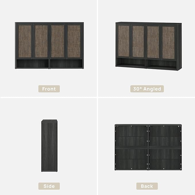 SICOTAS Rattan Shoe Storage Cabinet - Modular Shoe Cabinets with Door Tall Large Shoe Cabinet Storage for Entryway - 65.6" Wide Modular Cabinet for Hallway, Living Room