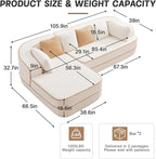 Cloud Sectional Sofa Modern Boneless Couch for Living Room, Comfy Deep Seat Comfy Teddy Fabric Double Sofa Chaise No Assembly Required (White, 106" L Shape with Left Facing)