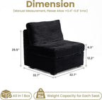 32.7'' Middle Seat for Modular Sectional Sofa, Deep Seat Upholstered Armless Chair Sleeper Sofas, L/U/V Shaped Plush Corduroy Cloud Couch for Living Room Apartment, Black