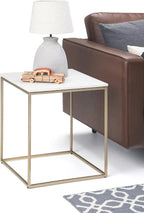 SIMPLIHOME Kline Modern 18 inch Wide Metal Accent Side Table in White, Gold for the Living Room and Bedroom