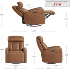 CHITA Leather Power Swivel Recliner Chair for Adults, Triple Motor Electric Rocker Recliner for Living Room with Adjustable Headrest and Lumbar Support, USB & Type-C Charging Ports, Saddle Brown