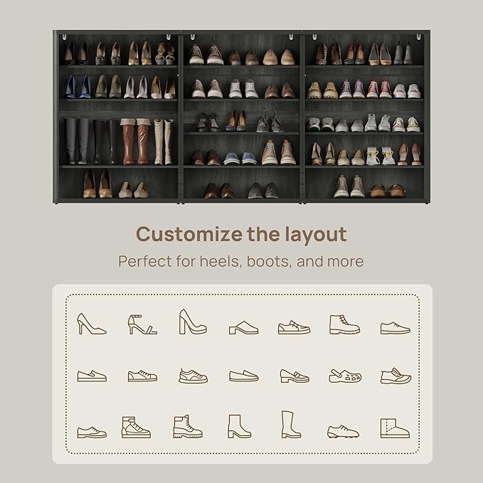 SICOTAS Rattan Shoe Storage Cabinet - Modular Shoe Cabinets with Door Tall Large Shoe Cabinet Storage for Entryway - 96.8" Wide Modular Cabinet for Hallway, Living Room