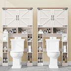 Over The Toilet Storage Cabinet, Farmhouse Storage Cabinet Over Toilet with 2 Barn Doors ，Toilet Paper Holder Stand，Home Space-Saving Toilet Rack, for Laundry, Restroom, Bathroom