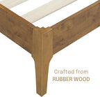 NTC Ruby Wooden Bed Frame with Headboard and Natural Rattan, Solid Oak/Rubber Wood Foundation with Silent Slats, 1000 Lb Capacity, Effortless Assembly Queen - Teak Look