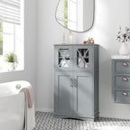 Giantex Bathroom Floor Storage Cabinet - Linen Floor Cabinet with Doors and Adjustable Shelves, Freestanding Side Storage Organizer for Bathroom, Living Room, Entryway, Kitchen Storage Unit (Grey)