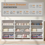 White Dresser for Bedroom with 9 Drawers, 63” Wide White Fluted Dresser Modern Chest of Drawers with Gold Handles, Wooden TV Stand Storage Organizer for Bedroom, Living Room
