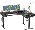 FEZIBO L Shaped Electric Standing Desk, 63 x48 inch Large with Drawers | Reversible Tabletop, 2 Memory Height Settings | Home Office & Gaming Height-Adjustable Table, Black Top/Black Frame