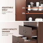 FURSUN 71" Tall Fluted Arched Bookshelf with Doors, Wood Pantry Storage Cabinet with 2 Large Drawers, Modern Versatile Bookcase for Living Room, Kitchen, Dining(Dark Walnut)