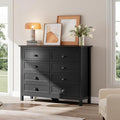 Black Dresser for Bedroom, Farmhouse 8 Drawer Double Dresser with Vintage Antique Handles, Modern Tall Dressers and Chest of Drawers for Bedroom