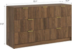 3-Piece Modern Bedroom Furniture Set, Wide 7-Drawer Dresser & 2-Drawer Nightstands Set of 2, Natural Wood Dresser and Nightstand Sets for Bedroom, Hallway, Walnut