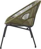 Christopher Knight Home Dessa 3 Piece Patio Furniture Set, Patio Wicker Accent Chair Set of 2 and Loveseat, Metal Frame 4 Seater Outdoor Papasan Lounge Chair Set, PE Rattan Outdoor Bistro Set, Green