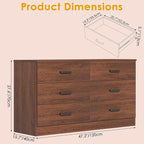 Bigbiglife Wood Dresser for Bedroom, 6 Drawer Double Dresser, Mid Century Modern Chest of Drawers with Deep Drawers, Large Storage Organizer for Living Room, Closet(Walnut Brown)
