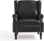 UIXE Faux Leather High Back Accent Chairs Set of 2, Upholstered Armchair for Living Room, Retro Wingback Arm Chair Nailhead Trim Single Sofa Bedroom Reading Seat with Solid Wood Legs - Black