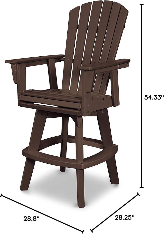 POLYWOOD® Nautical Curveback Adirondack Swivel Bar Chair in Mahogany