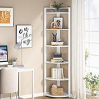 Tribesigns 6 Tier Corner Shelf, 70.9 Inch Tall Corner Bookshelf Small Bookcase Modern Corner Shelving Unit Storage Rack for Living Room, Home Office, Kitchen, Small Space (White)