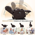 Power Lift Chair Recliner with Heat and Massage,Single Sofa Chair Recliner for Elderly,Electric Recliners Comfortable Lift Chairs for Living Room with Remote/Storage/Cup Holders/USB Port (Brown)
