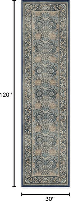 RUGGABLE x Morris & Co Machine Washable Runner Rug – Honeysuckle & Tulip Blue 2.5x10, Stain-Resistant, Non-Slip – Washable Rug for Hallway, Entryway, Living Room & Kitchen–with Cushioned Pad