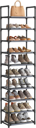 SONGMICS Shoe Rack, 10-Tier Shoe Shelf, Shoe Storage Organizer, 11 x 17.7 x 68 Inches, Metal Frame, Non-Woven Fabric Shelves, for Entryway, Bedroom, Gray ULSH010G01