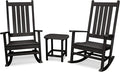 POLYWOOD Vineyard 3-Piece Outdoor Rocking Chair Set with Side Table - Classic Porch Rockers for Patio, Deck & Garden - Fade-Resistant Black HDPE - Traditional American Style Furniture