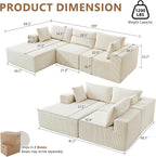 109" Cloud Sectional Couch, Boneless Couches for Living Room, Modular Sectional Sofa with Deep Seat, L-Shape Couch with Chaise, Comfy Corduroy Fluffy Modern Modular Sofa, No Assembly Required, Beige