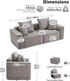 WILLOVE Modular Sectional Sofa Set, Chenille Cloud Couch with Wide Armrests & 8 Pillows, Deep Seat Couches for Living Room, 4-Seater Grey