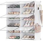 SONGMICS Shoe Rack Organizer, 6-Tier Shoe Storage Cabinet for Closet and Entryway, Holds 24 Pairs of Shoes, Adjustable, Cloud White and Trasparent ULPC033W01