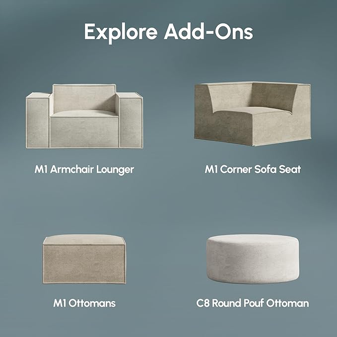 ROVE LAB M1 Sectional Sofa with Ottoman- Sectional Couches for Living Room, Sustainable 3 Seat Couch, One Person Assembly, High Density Foam (Copper Tan)