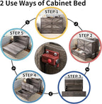 Murphy Bed Queen Size Cabinet Bed with Charging Station, Large Storage Drawer for Home Office or Small Room, Hideaway Bed Full Foldable Platform Bed, Rustic Grey