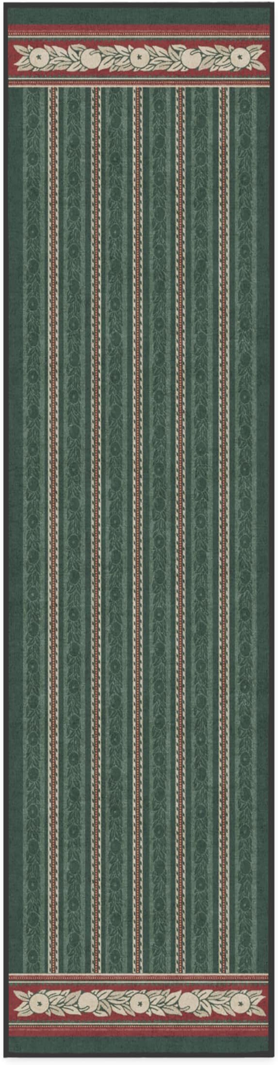 RUGGABLE x Morris & Co Machine Washable Christmas Runner Rug – Fruit Stripe Spruce Green 2.5x10, Stain-Resistant, Non-Slip –Washable Rug for Hallway, Entryway, Living Room & Kitchen–with Standard Pad