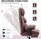 Office Desk Chair, Big and Tall Leather Gaming Chair with Footrest, Wide Ergonomic Comfy Executive High-Back Reclining Computer Chairs, Swivel Rolling Wheels and Padded Lumbar Support,Coffee