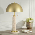Possini Euro Design Chanterelle 24 1/2" High Mushroom Mid Century Modern Table Lamp Pull Chain Beige Faux Stone Finish Single Brass Dome Shade Living Room Bedroom Bedside Nightstand House Office