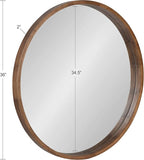Kate and Laurel Hutton Round Wood Framed Wall Mirror, 36" Diameter, Natural Rustic Brown, Geometric Home Decor