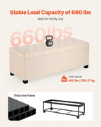 VEVOR Storage Ottoman Bench, End of Bed Bench with 2 Side Bags, Fabric Upholstered with Metal Frame, Toy Box Storage, Bed Benches for Foot of Bed, Bench for Entryway, Living Room, Playroom, Beige