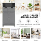COSTWAY Bathroom Storage Cabinet, Freestanding Storage Organizer with 2 Drawers & Adjustable Shelf, Wooden Floor Cabinet for Living Room, Bedroom, Kitchen, Entryway (Gray)